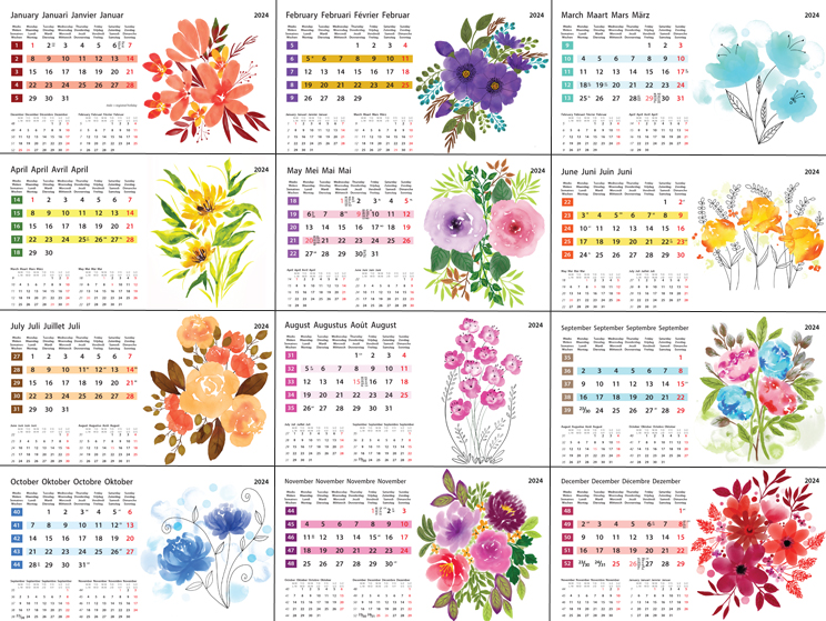 Calendrier de bureau chevalet 2024 Flower Art Images
