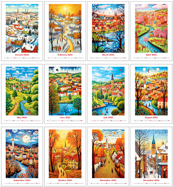 Calendrier mural 2025 Art Naive by AI 13p 31x52cm Images