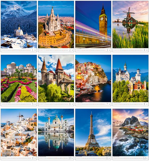 Calendrier mural 2024 Europe 13p 31x52cm Images