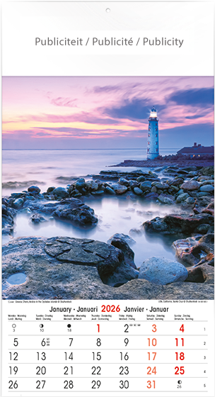 Calendrier mural 2026 Lighthouse 13p 22x41cm